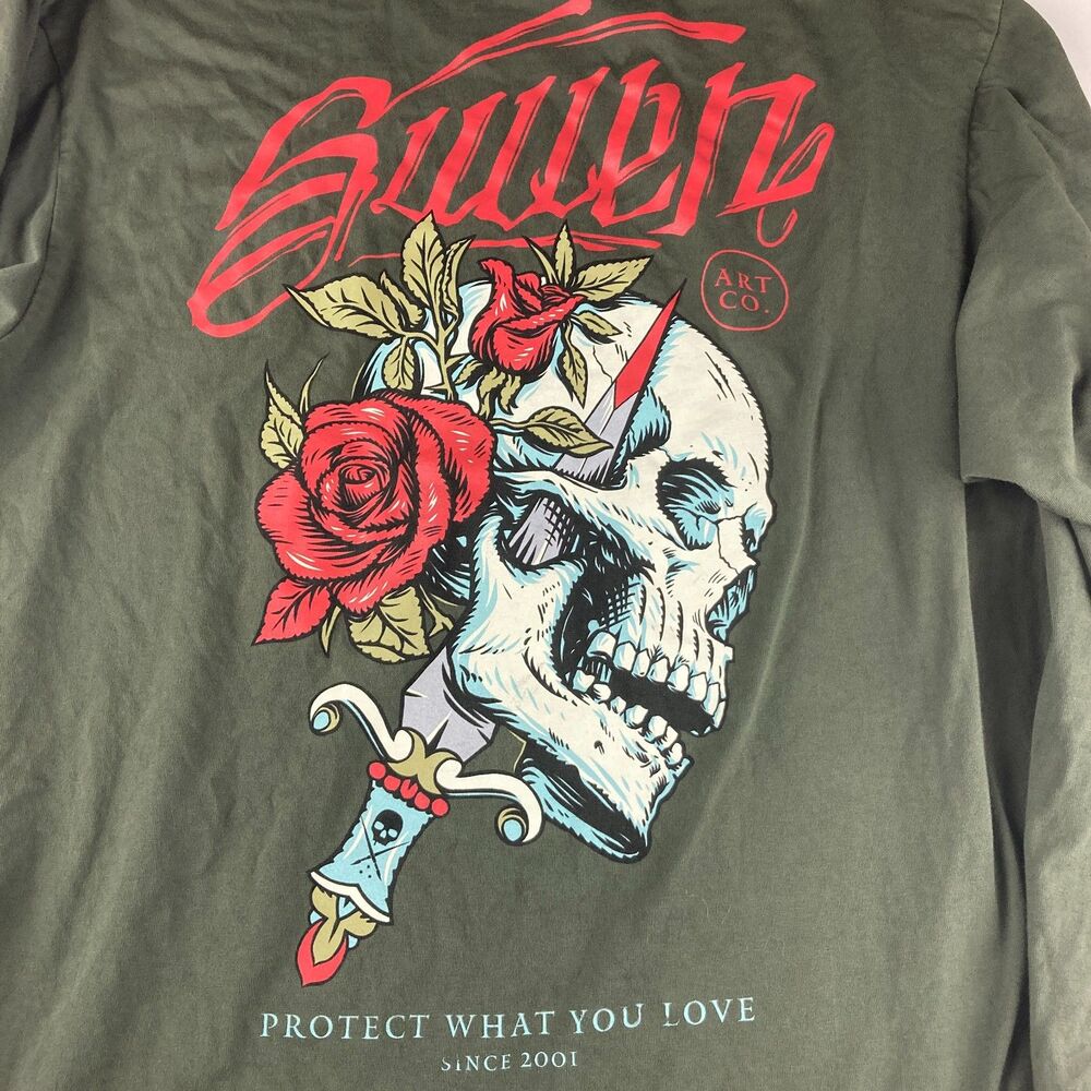Sullen Art Collective Shirt Mens 2XL Skull Dagger Roses Long Sleeve Tattoo Tee